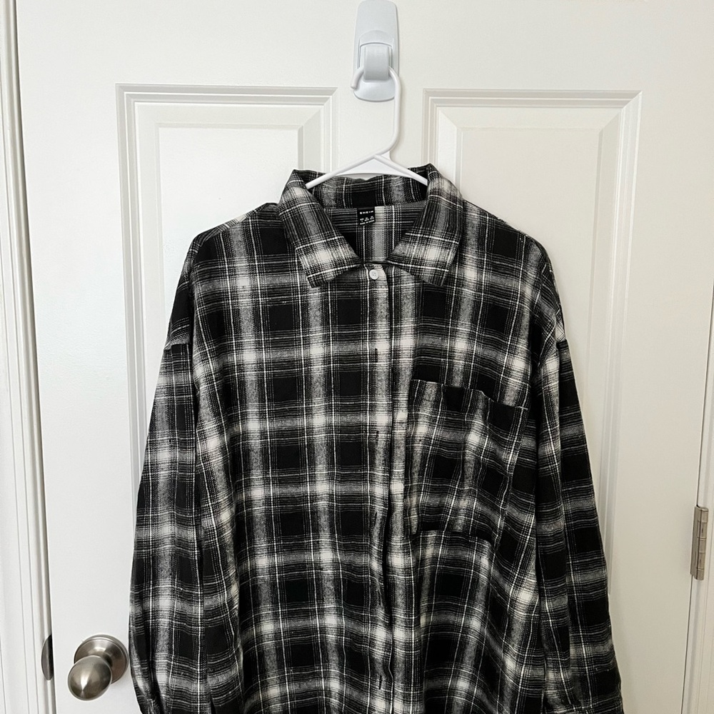 SHEIN Plaid Button-Front Oversized Shirt